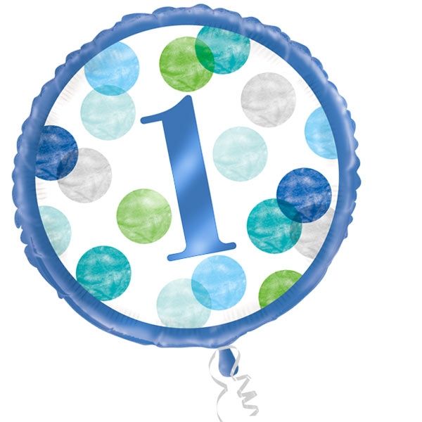 BLUE DOTS Folienballon zum 1. Geburtstag, 35cm von Unique