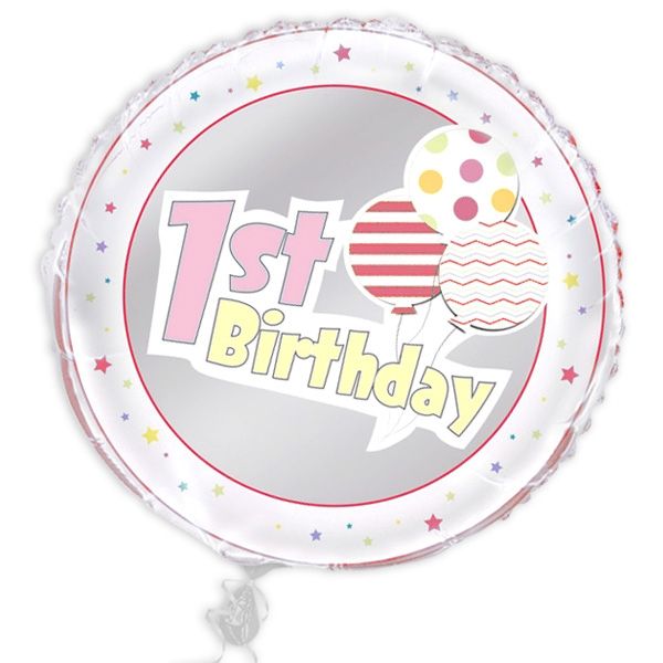 Folienballon "1st Birthday", rosa, Ø 45cm von Unique