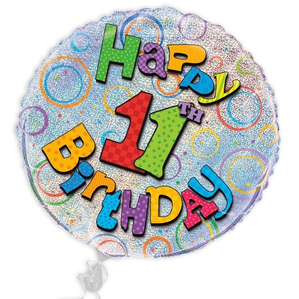 Folienballon "Happy 11th Birthday", prismatisch, Ø 45cm von Unique