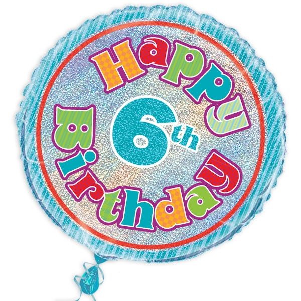 Folienballon "Happy 6th Birthday", prismatisch, Ø 45cm von Unique