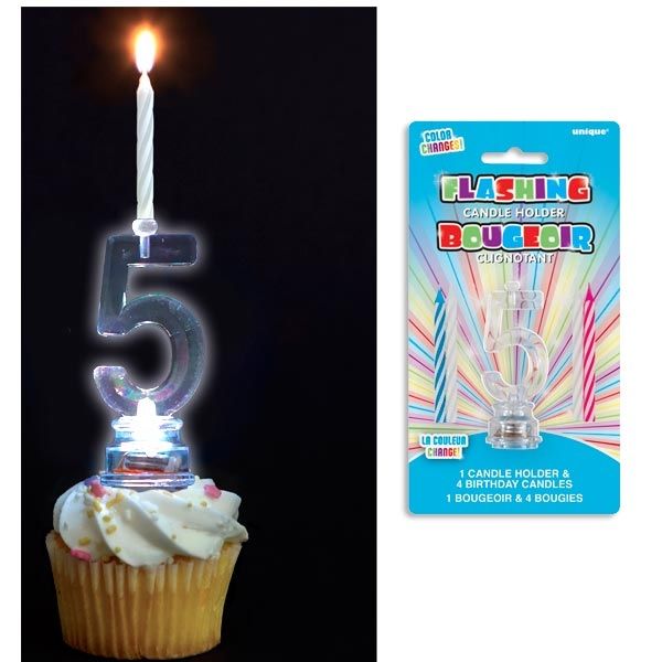 Kerzenhalter als 5 mit 4 Geburtstagskerzen, blinkend von Unique