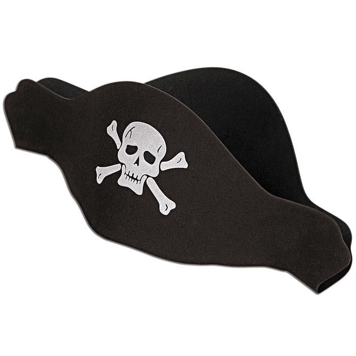 Piratenhut mit Totenkopf schwarz aus Schaumstoff mit Emblem, 1 Stück von Unique