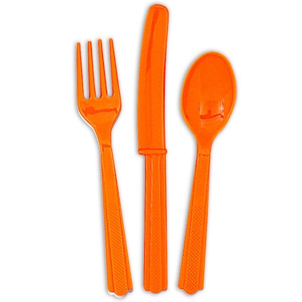 Plastikbesteck orange, je 6 Messer, Gabel, Löffel, Einwegbesteck 18tlg. von Unique