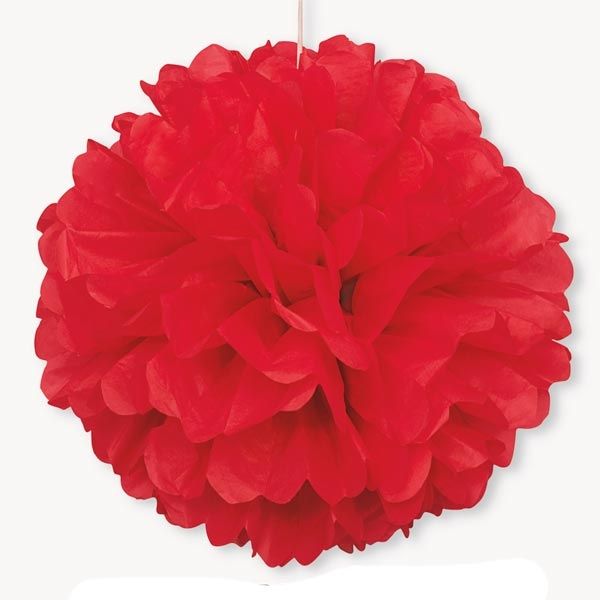 Puffball in Rot mit Band, 1 roter Pompom als Hängedeko, 40cm von Unique