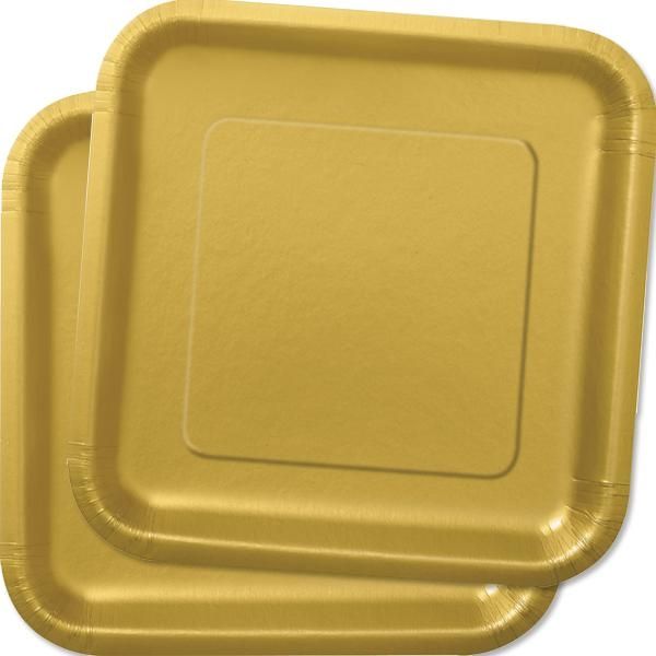 Quadratische Partyteller, praktische Einwegteller in Gold,14er, 22,9cm von Unique