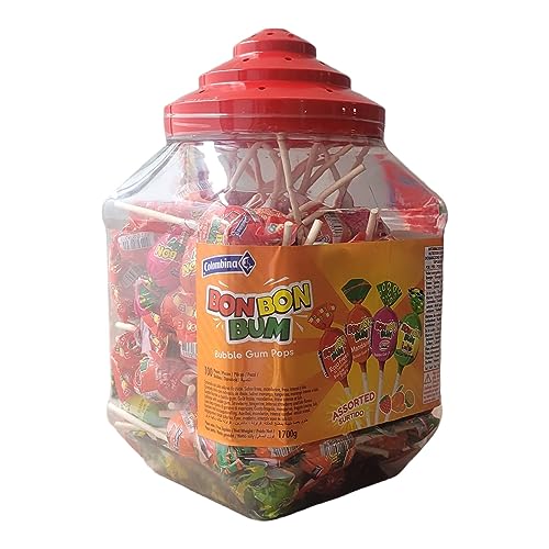 100 Stück Colombina Bon Bon Bum Paletten mit Gummimitte, 4 Geschmacksrichtungen Lulo, Erdbeere, rote Erdbeere und Mandarine, 1700 g, 100 Stück von Universabor