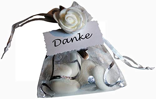 10 Gastgeschenke Mandeln Organza Hochzeit Taufe Kommunion Konfirmation GG0096 in verschiedenen Farben (silber) von Unser schönster Tag