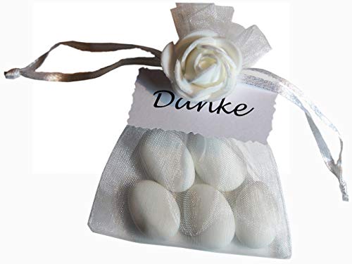 10 Gastgeschenke Mandeln Organza Hochzeit Taufe Kommunion Konfirmation GG0096 in verschiedenen Farben (weiss) von Unser schönster Tag