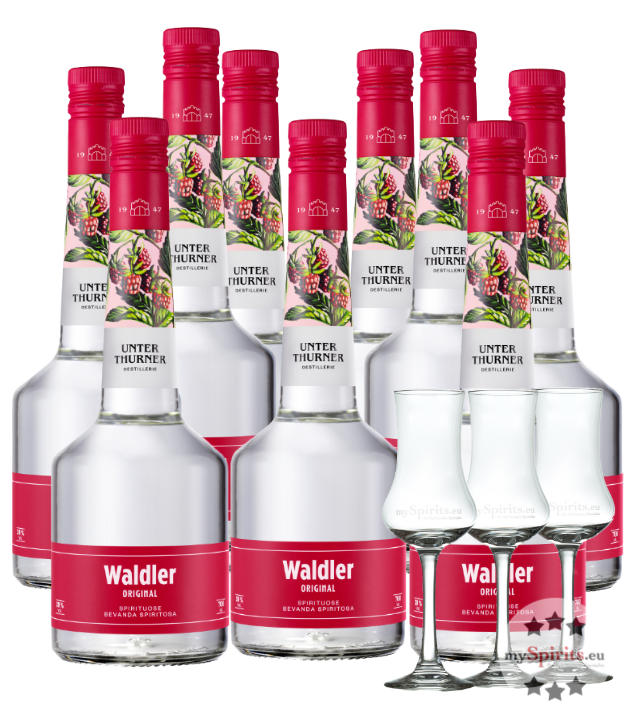 9 x Unterthurner Waldler Original + 3 Gläser (39 % vol., 6,3 Liter) von Unterthurner Privatbrennerei