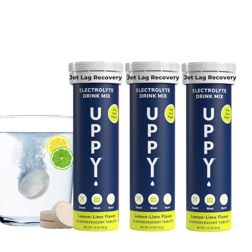 Uppy! Jet Lag Relief Travel Essential: 30 Hydration Tablets with Electrolytes, Lemon-Lime for Travel, Sports, Party (Pack of 3 x 10) von Uppy!