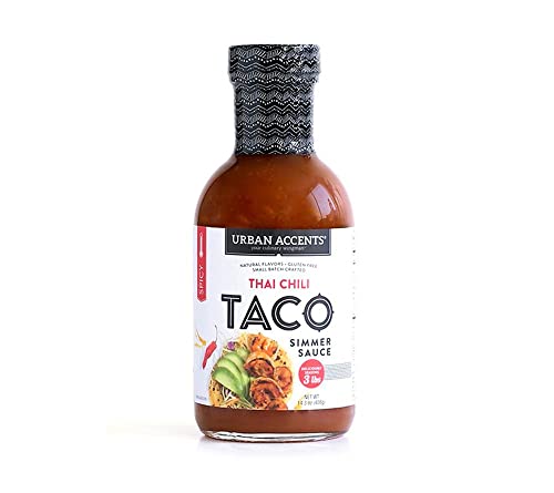 Thai Chili Taco Simmer Sauce von Urban Accents (408 g) - süß-scharfe Sauce mit Sriracha, Knoblauch & Limette von Urban Accents
