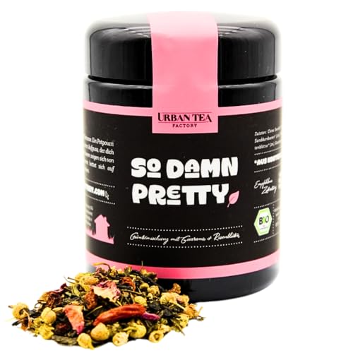 Urban Tea Factory | Bio Teemischung | So Damn Pretty | Grünteemischung mit Guarana & Rosenblüten im Violettglas | 50g | loser Premium Bio-Tee | 100% natürlich | vegan von Urban Tea Factory