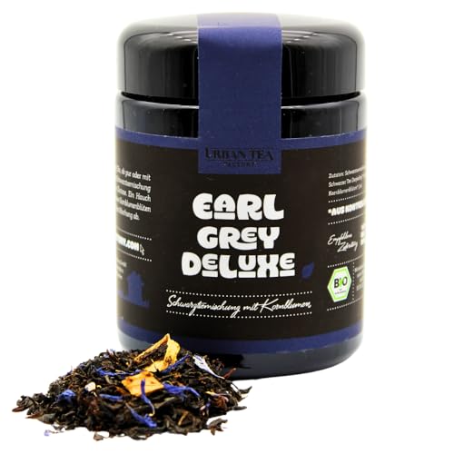 Urban Tea Factory | Bio Teemischung | Earl Grey Deluxe | Bio Schwarzteemischung mit Kornblumen im Violettglas | 50g | loser Premium Bio-Tee | 100% natürlich | vegan von Urban Tea Factory