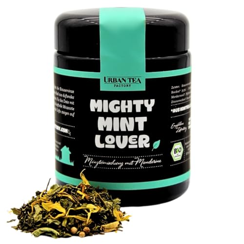 Urban Tea Factory | Bio Teemischung | Mighty Mint Lover | Bio Minzteemischung mit Mandarine im Violettglas | 35g | loser Premium Bio-Tee | 100% natürlich | vegan von Urban Tea Factory