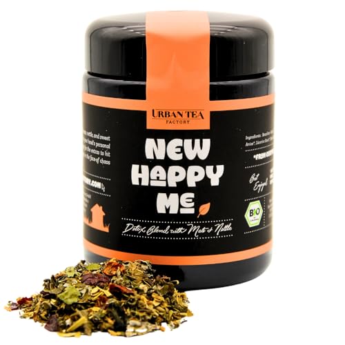 Urban Tea Factory | Bio Kräutertee | New Happy Me | Puretoxmischung mit Mate & Brennnessel im Violettglas | 50g | loser Premium Bio-Kräutertee | 100% natürlich | vegan von Urban Tea Factory
