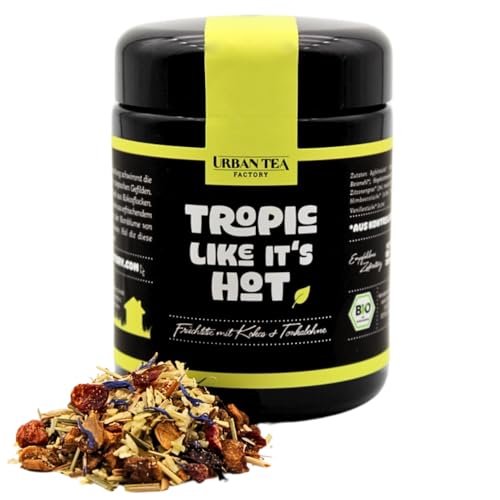 Urban Tea Factory | Bio Teemischung | Tropic Like It's Hot | Bio Früchtetee mit Himbeer & Tonkabohne im Violettglas | 65g | loser Premium Bio-Tee | 100% natürlich | vegan von Urban Tea Factory