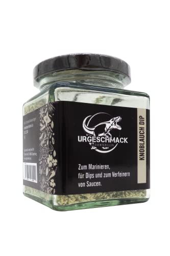 Urgeschmack Eventgrillen "Knoblauch Dip" 105 g im Glas (spanische Gewürzmischung, milder Knoblauch Dip, Brotaufstrich, Marinieren und zum Verfeinern von Saucen, Garnelen, Scampis,) 1er Pack von Urgeschmack Eventgrillen