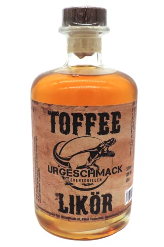 Urgeschmack Eventgrillen Toffee Likör 18% Vol. (Original Karamell Likör, pur oder auf Eis, in Kaffee, über Vanilleeis oder Apfelstrudel, zum Spare Rips glasieren, oder mit Tonic) 1 x 0,5 Liter von Urgeschmack Eventgrillen