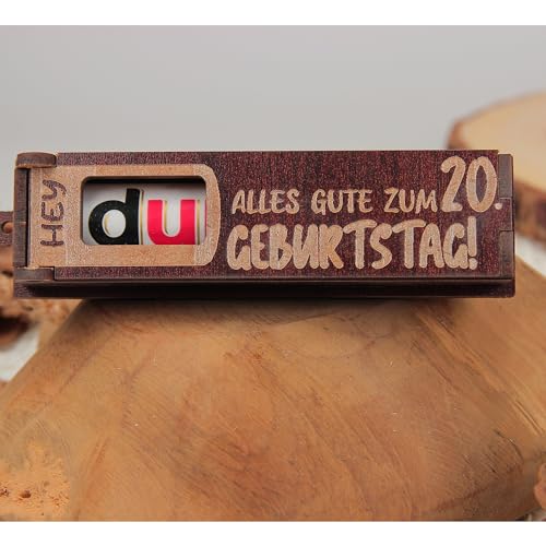 Urhome Geschenkbox Alles Gute zum 20. Geburtstag mit Duplo Schokoriegel - Überraschung Holzbox mit Spruch Gravur inkl. Schokolade Geschenk Riegel - Geburtstagsgeschenk Dunkel Braun von Urhome