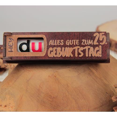 Urhome Geschenkbox Alles Gute zum 25. Geburtstag mit Duplo Schokoriegel - Überraschung Holzbox mit Spruch Gravur inkl. Schokolade Geschenk Riegel - Geburtstagsgeschenk Dunkel Braun von Urhome