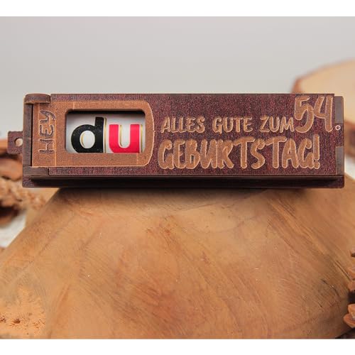 Urhome Geschenkbox Alles Gute zum 54. Geburtstag mit Duplo Schokoriegel - Überraschung Holzbox mit Spruch Gravur inkl. Schokolade Geschenk Riegel - Geburtstagsgeschenk Dunkel Braun von Urhome