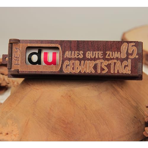 Urhome Geschenkbox Alles Gute zum 85. Geburtstag mit Duplo Schokoriegel - Überraschung Holzbox mit Spruch Gravur inkl. Schokolade Geschenk Riegel - Geburtstagsgeschenk Dunkel Braun von Urhome