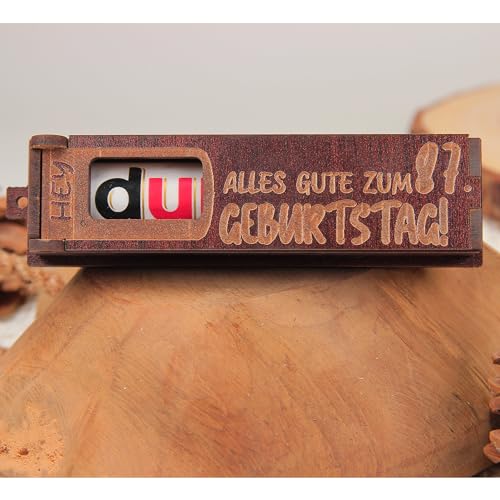 Urhome Geschenkbox Alles Gute zum 87. Geburtstag mit Duplo Schokoriegel - Überraschung Holzbox mit Spruch Gravur inkl. Schokolade Geschenk Riegel - Geburtstagsgeschenk Dunkel Braun von Urhome