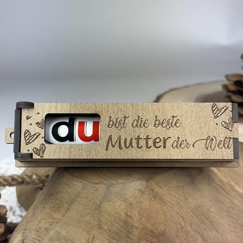 Urhome Geschenkbox Du bist die beste Mutter Gravur mit Duplo Schokoriegel - Herzen Holz Box mit Spruch inkl. Schokolade Riegel - Danke Mama Geschenk graviert von Urhome