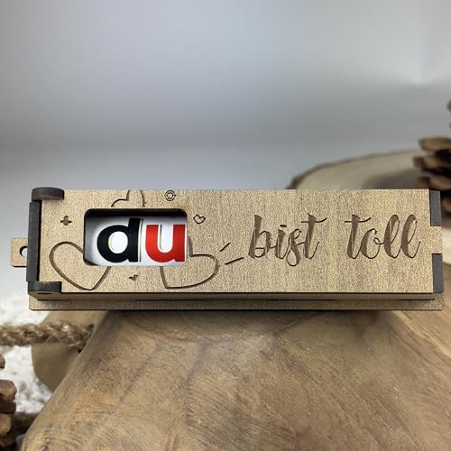 Urhome Holzbox Du bist toll Gravur mit Duplo Schokoriegel - Herzen Geschenkbox mit Spruch inkl. Schokolade Riegel - Danke Geschenk Holz Box graviert für Freund Mann Freundin Frau Partner von Urhome