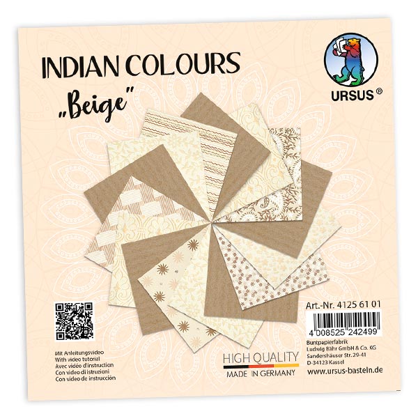 15 Blatt Bastelpapier, Indian Colors in Beigetönen, 13,7cm x 13,7cm von Ursus