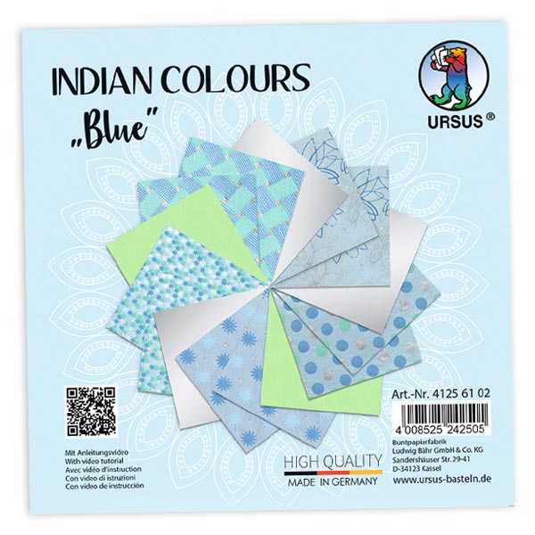 15 Blatt Bastelpapier, Indian Colors in Blautönen, 13,7cm x 13,7cm von Ursus