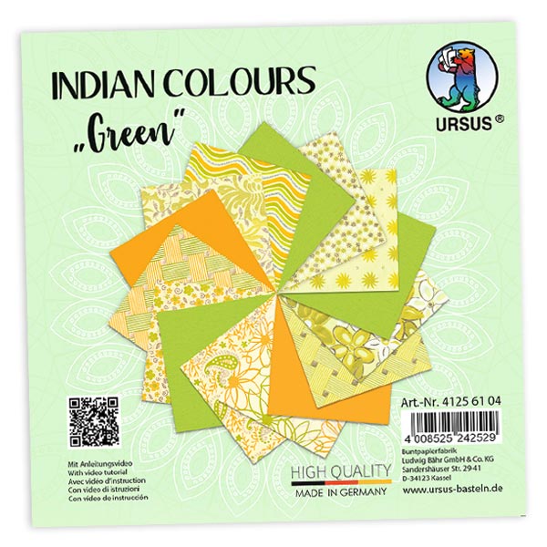 15 Blatt Bastelpapier, Indian Colors in Grüntönen, 13,7cm x 13,7cm von Ursus