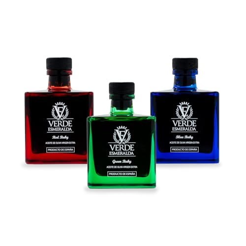 Verde Esmeralda - Natives Olivenöl Extra - Packung Edelsteine ​​3x500ml. Öl aus Jaén (Picual, Royal, Bio)… (Geschenkbox 3 x 100ml, Picual, royal, organic) von V E VERDE ESMERALDA
