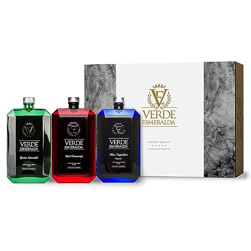 Verde Esmeralda - Natives Olivenöl Extra - Packung Edelsteine ​​3x500ml. Öl aus Jaén (Picual, Royal, Bio)… (Geschenkbox 3 x 500ml, Picual, royal, organic) von V E VERDE ESMERALDA