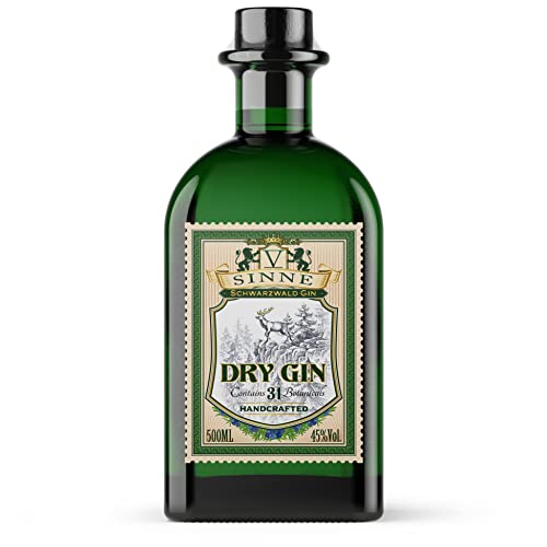 V-SINNE Gin | Schwarzwald Dry Gin – frisch, leicht waldig & floral, ausgewogen, Zitrone | mehrfach Gold Prämiert | Damit gelingt jeder Gin Tonic | Handcrafted Gin | 31 Botanicals | 45% 500ML von V-SINNE
