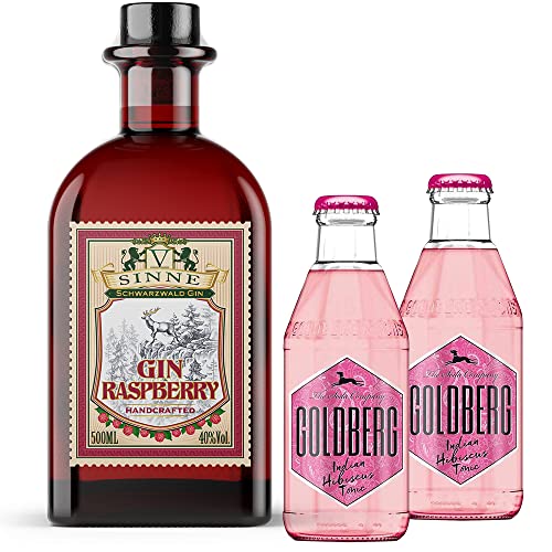 V-SINNE Raspberry Gin mit perfekt harmonierendem Hibiskus Tonic - Feel the Black Forest | Handcrafted Gin | 40% 500ML + 2x Hibiskus Tonic von V-SINNE