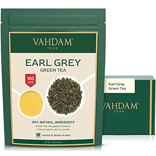 Earl Grey Grüne Tee Blätter aus dem Himalaya (100 Tassen), Aromatisch & Köstlich, Premium Grüner Tee aus Darjeeling, gemischt mit natürlichem Bergamotte Extrakt, direkt aus Green Tea, 100g (Set of 2) von VAHDAM