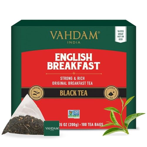 VAHDAM, Englischer Frühstück Schwarzer Tee (100 Teebeutel) Hohe Koffein, Glutenfrei | Kräftiger & Robuster Schwarztee - Kaffee-Ersatz | Verpackt In Indien | Brühen Sie Heiß, Eis- Oder Kombucha Tee von VAHDAM