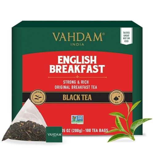 VAHDAM, Englischer Frühstück Schwarzer Tee (100 Teebeutel) Hohe Koffein, Glutenfrei | Kräftiger & Robuster Schwarztee - Kaffee-Ersatz | Verpackt in Indien | Brühen Sie Heiß, Eis oder Kombucha Tee von VAHDAM