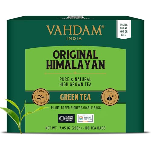 VAHDAM, Grüner Tee Von Himalaya (100 Auf Pflanzlicher Basis Pyramiden Teebeutel) 100% Reiner & Aromatischer | Natürliche Grüntee Loses Blatt | Frisch & Direkt Von Der Quelle In Indien von VAHDAM