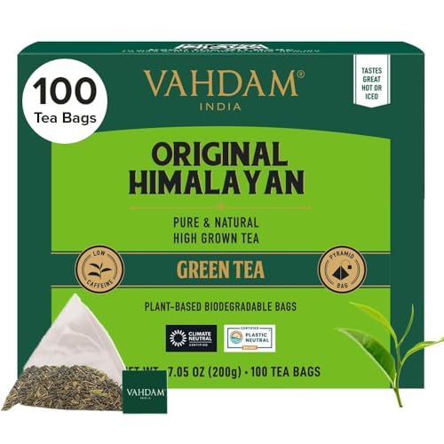 VAHDAM, Grüner Tee Von Himalaya (100 Pyramiden Teebeutel) | 100% Reiner & Aromatischer | Natürliche Grüntee Loses Blatt | Frisch & Direkt Von Der Quelle In Indien, Heiß Oder Eisgekühlt Aufbrühen von VAHDAM