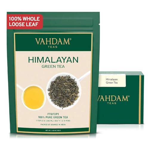 VAHDAM, Grüner Tee Lose Aus Den Himalaya (100g, 50+ Tassen) 100% Reiner Grüntee Aus Den Hochlandplantagen | FTGFOP1, Glutenfrei | Frisch & Direkt Von Der Quelle In Indien von VAHDAM