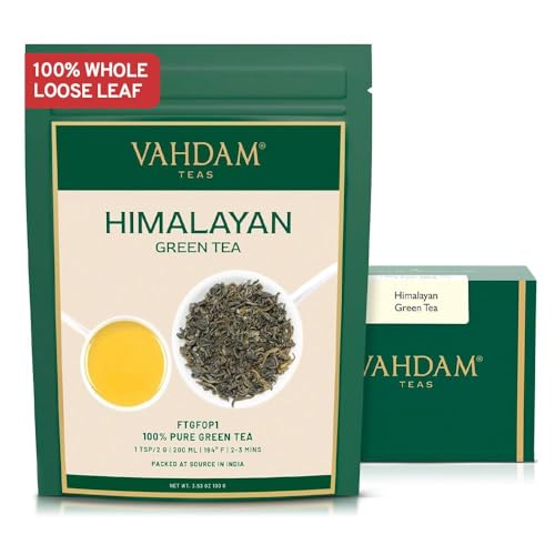VAHDAM, Himalayan Grüner Tee (100 g) 100% reiner Grüntee aus dem Himalaya | Glutenfrei | Direkt von der Quelle in Indien | Heißen/Eistee aufbrühen | Grüner Tee Lose von VAHDAM