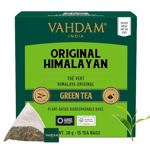 VAHDAM, Grüner Tee Blätter Von Himalaya - 15 Tee Teebeutel | 100% Natürlicher Grüntee | Brauen Sie heißen oder Eistee von VAHDAM