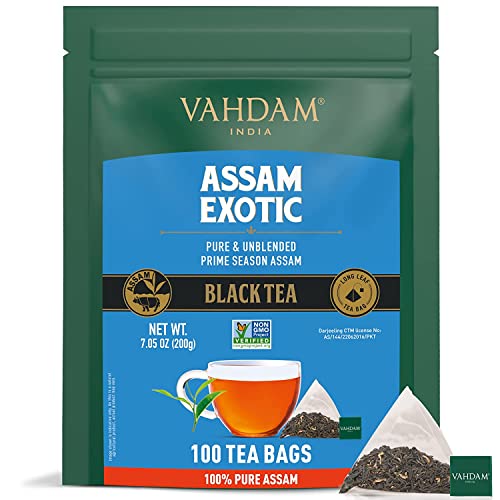 VAHDAM, Assam Schwarzer Tee (100 Teebeutel) Lange Blatt Assam Teebeutel | Reichhaltig und Malzig Frühstücksteebeutel | Brau Heiß, Eis oder Kombucha Tee von VAHDAM