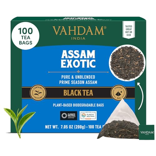 VAHDAM, Assam Schwarz Tee (100 Teebeutel) Lange Blatt Assam Teebeutel | Reichhaltig und Malzig Frühstücksteebeutel | Brau Heiß, Eis oder Kombucha Tee von VAHDAM