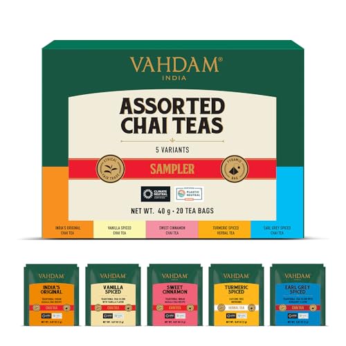 VAHDAM, Chai Tee Probierset - Muttertagsgeschenk (5 Geschmacksrichtungen, 20 Stück) Indische Masala Chai Teemischungen | Langblättrige Chai Teebeutel | Tee Geschenk Für Frauen, Mama Geschenk von VAHDAM