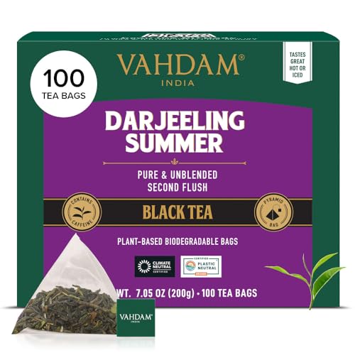 VAHDAM, Darjeeling Schwarz Tee (100 Teebeutel) Mittleres Koffein Tee | 100% Reine Unvermischte Darjeeling Teebeutel Aus Indien | Brau Heiß, Eis oder Kombucha Tee von VAHDAM