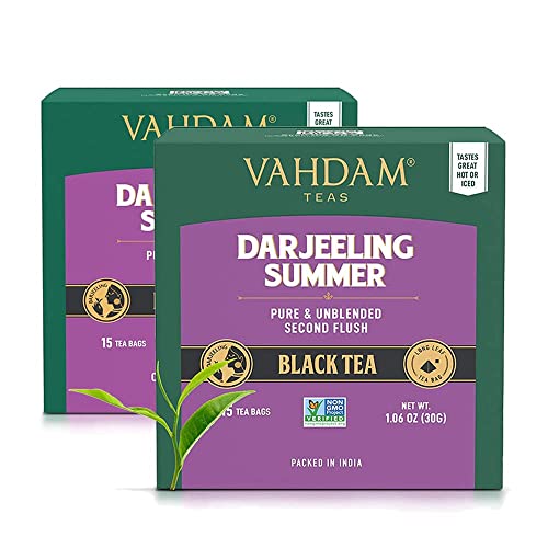 VAHDAM, Darjeeling Schwarzer Tee (30 Teebeutel) Mittleres Koffein Tee | 100% Reine Unvermischte Darjeeling Teebeutel Aus Indien | Brau Heiß, Eis oder Kombucha Tee von VAHDAM