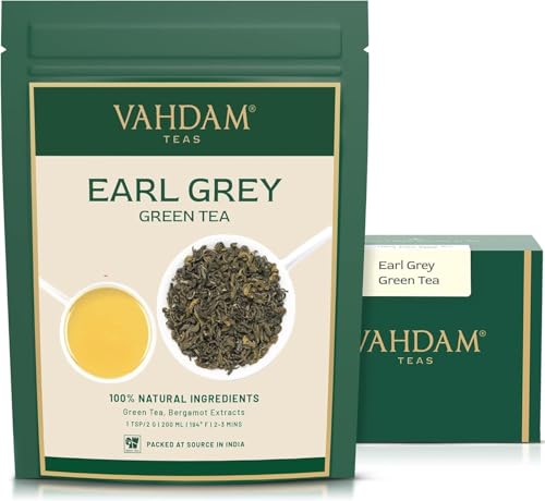 VAHDAM, Earl Grey Green Tea (100g) Aromatisch & Köstlich, Premium Grüner Tee aus Darjeeling, Gemischt mit Natürlichem Bergamotte Extrakt | Direkt Von Der Quelle In Indien | Aufbrühen Heißen/Eistee von VAHDAM
